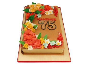 Slavnostní knižní dort s květinami