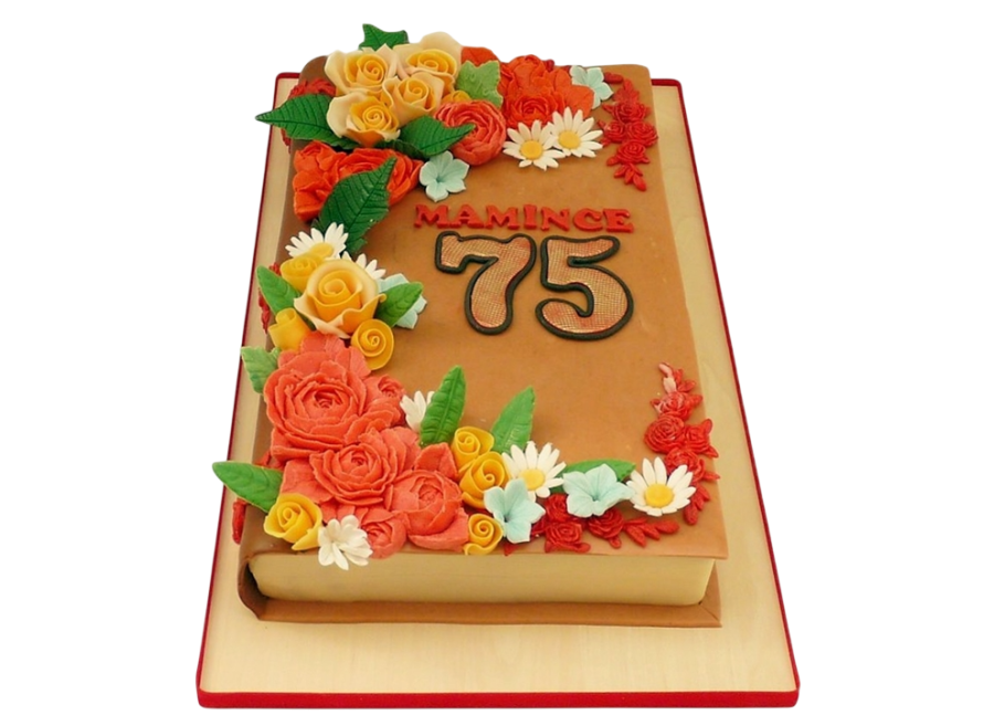 Slavnostní knižní dort s květinami