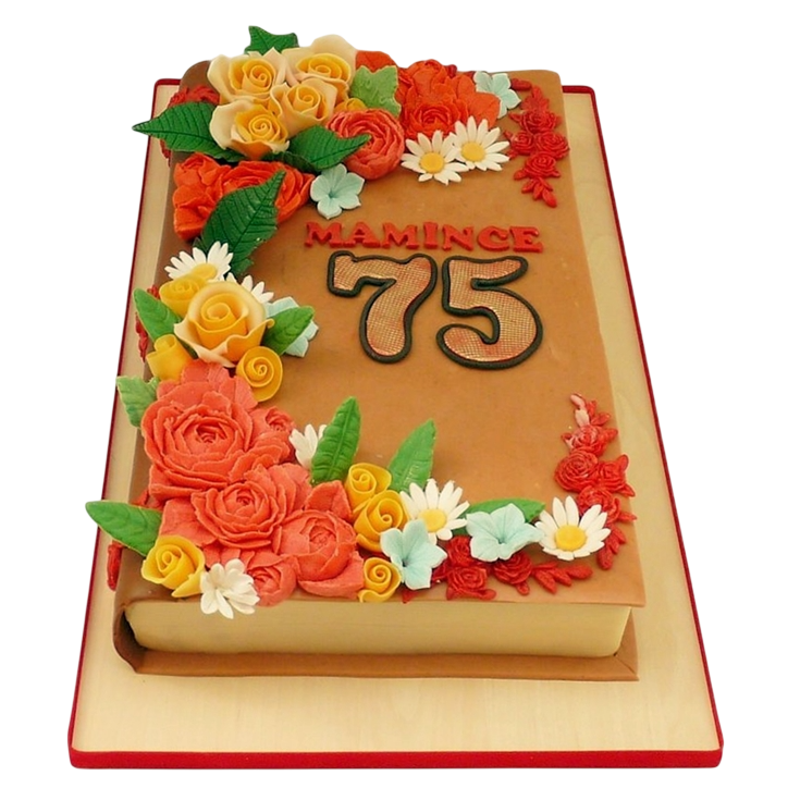 Slavnostní knižní dort s květinami