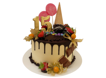 Slavnostní dort s čokoládou a ovocem