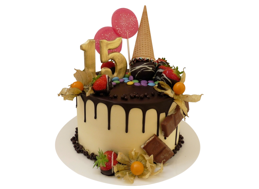 Slavnostní dort s čokoládou a ovocem