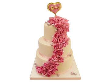 Svatební dort s růžemi a monogramem