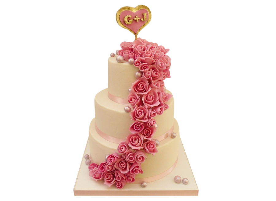 Svatební dort s růžemi a monogramem