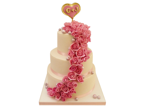 Svatební dort s růžemi a monogramem