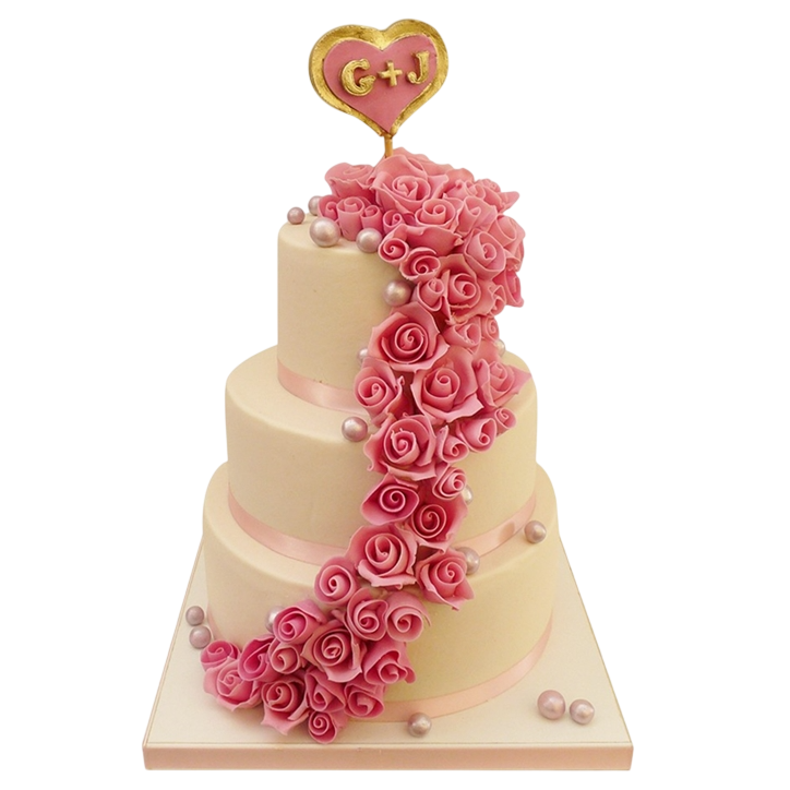 Svatební dort s růžemi a monogramem