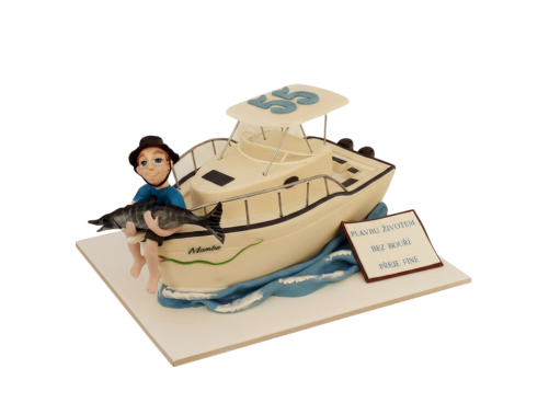 Modelovaný dort rybář na lodi