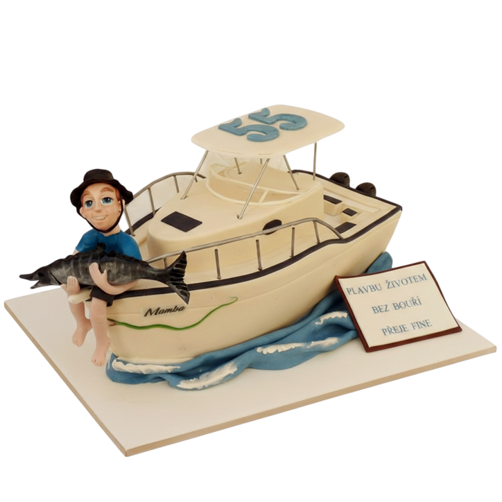 Modelovaný dort rybář na lodi