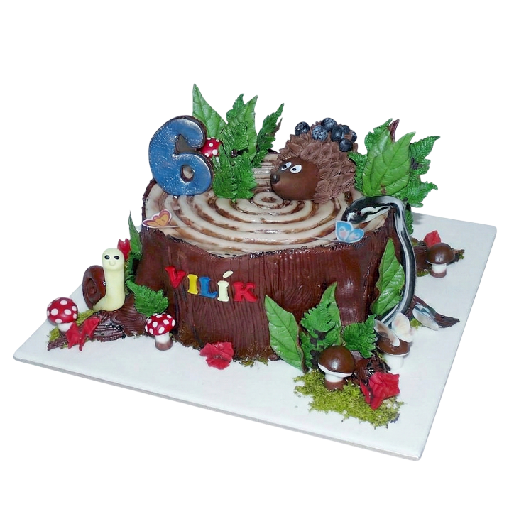 Dětský dort pařez se zvířátky