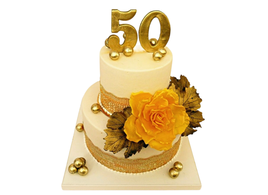 Slavnostní dort se zlatou růží