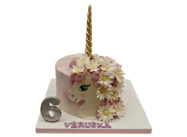 Dětský dort s jednorožcem a květinami