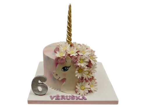 Dětský dort s jednorožcem a květinami