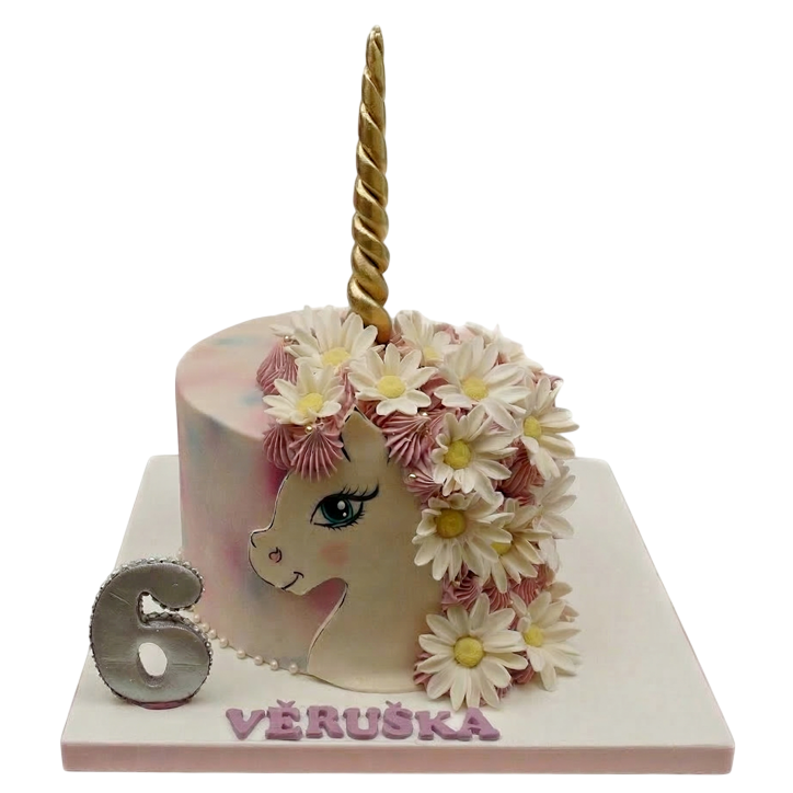 Dětský dort s jednorožcem a květinami