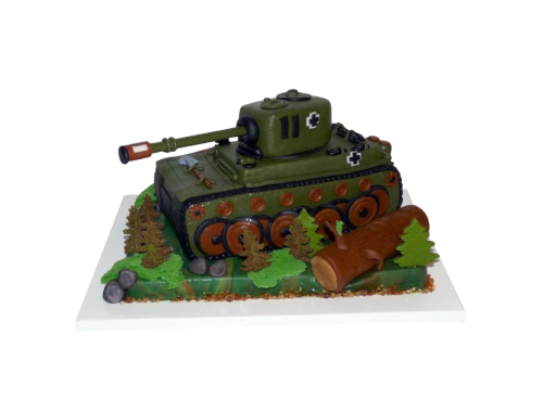 Modelovaný dort tank Tiger v lese