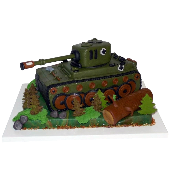 Modelovaný dort tank Tiger v lese
