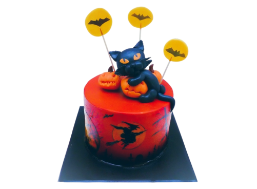 Tématický dort Halloween s kočkou