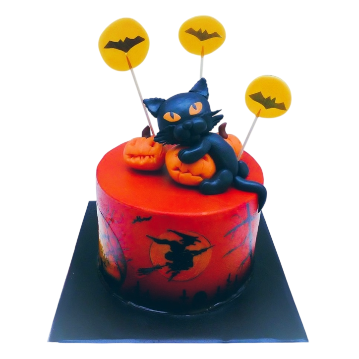 Tématický dort Halloween s kočkou
