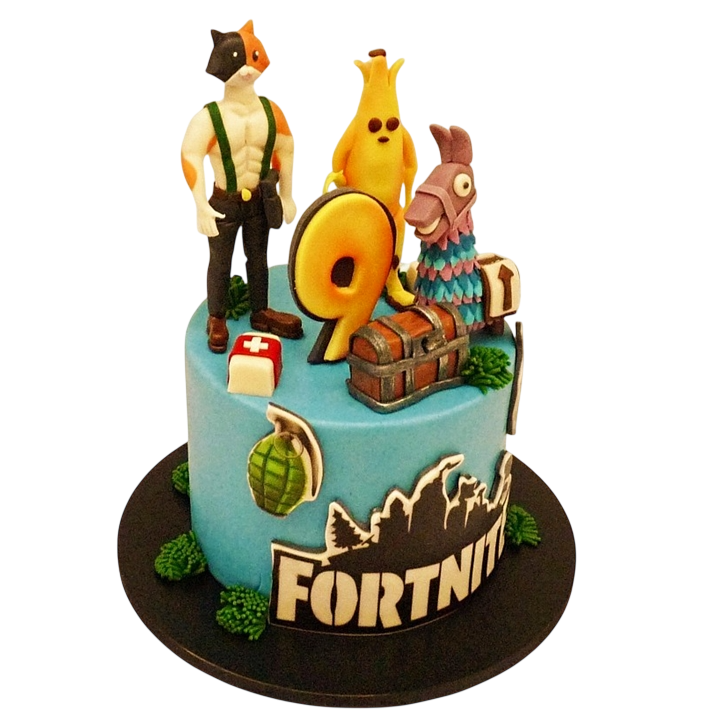 Dětský dort Fortnite - Meowscles, Peely a Lama