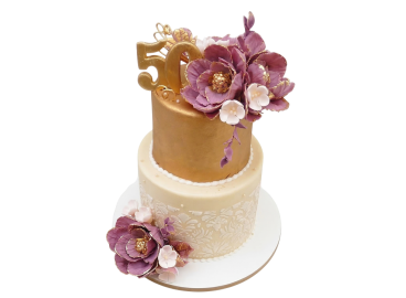 Slavnostní dort s pivoňkami a krajkou