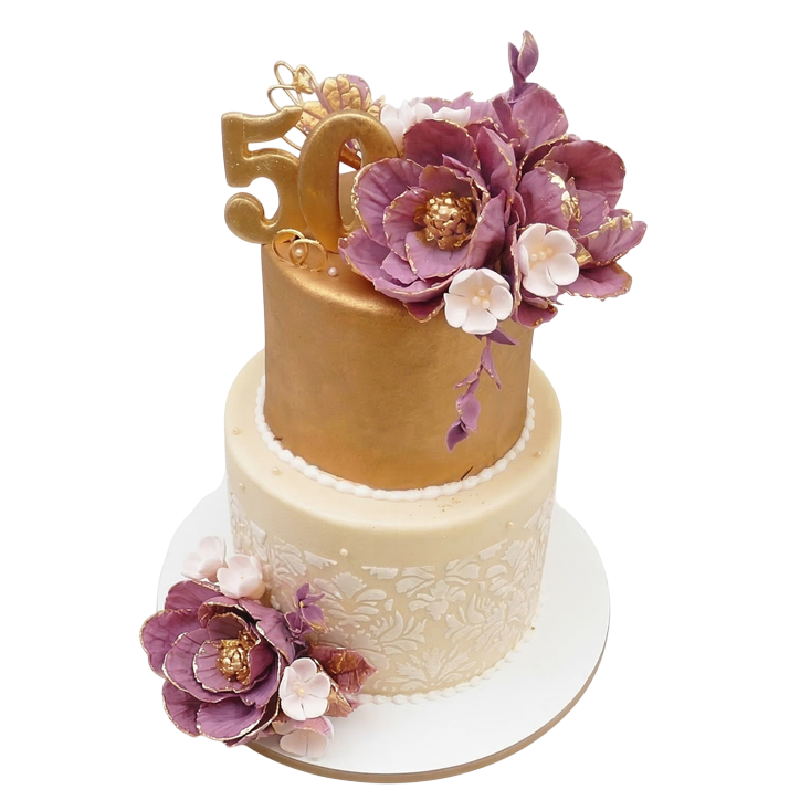 Slavnostní dort s pivoňkami a krajkou