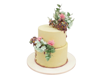 Slavnostní dort se sasankami a eukalyptem