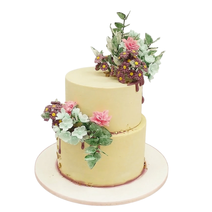 Slavnostní dort se sasankami a eukalyptem