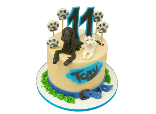 Tématický dort se psem a kočkou