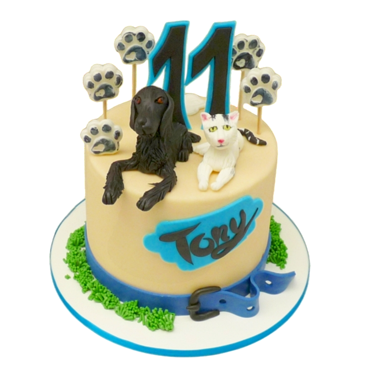 Tématický dort se psem a kočkou