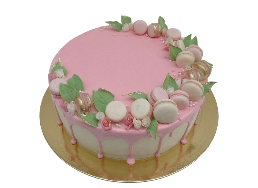Slavnostní dort s macronkami a růžičkami