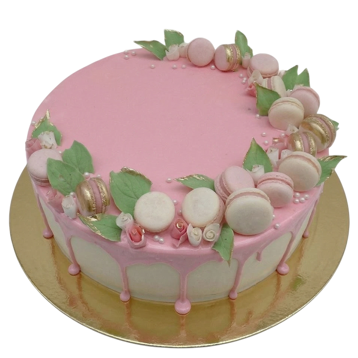 Slavnostní dort s makronkami a růžičkami