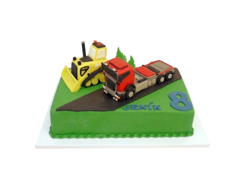 Tématický dort tahač a buldozer