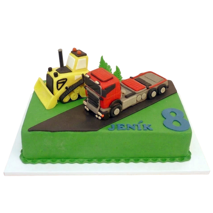 Tématický dort tahač a buldozer