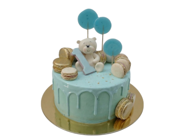 Dětský dort s medvídkem a makronkami