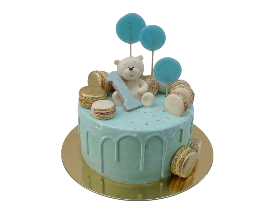 Dětský dort s medvídkem a makronkami