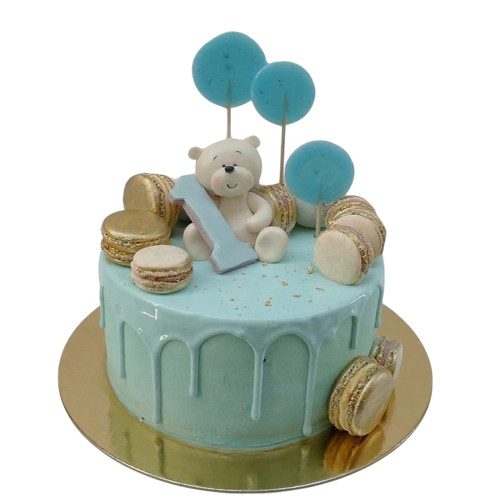 Dětský dort s medvídkem a makronkami