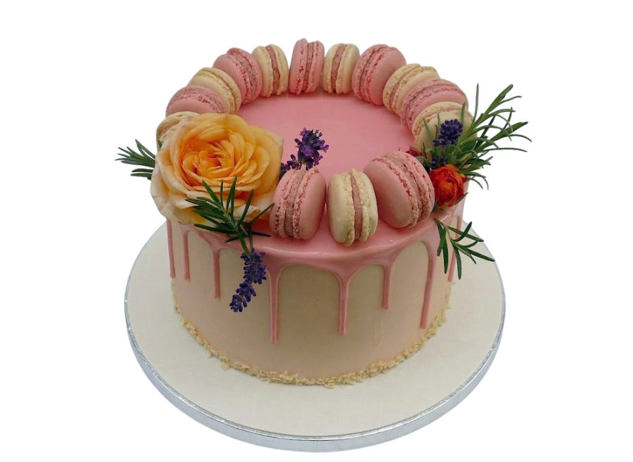 Slavnostní dort s makronkami a růží