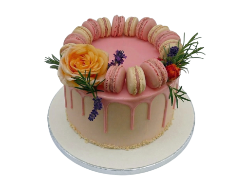 Slavnostní dort s makronkami a růží