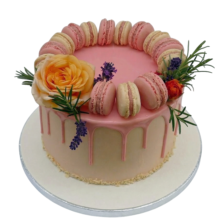 Slavnostní dort s makronkami a růží