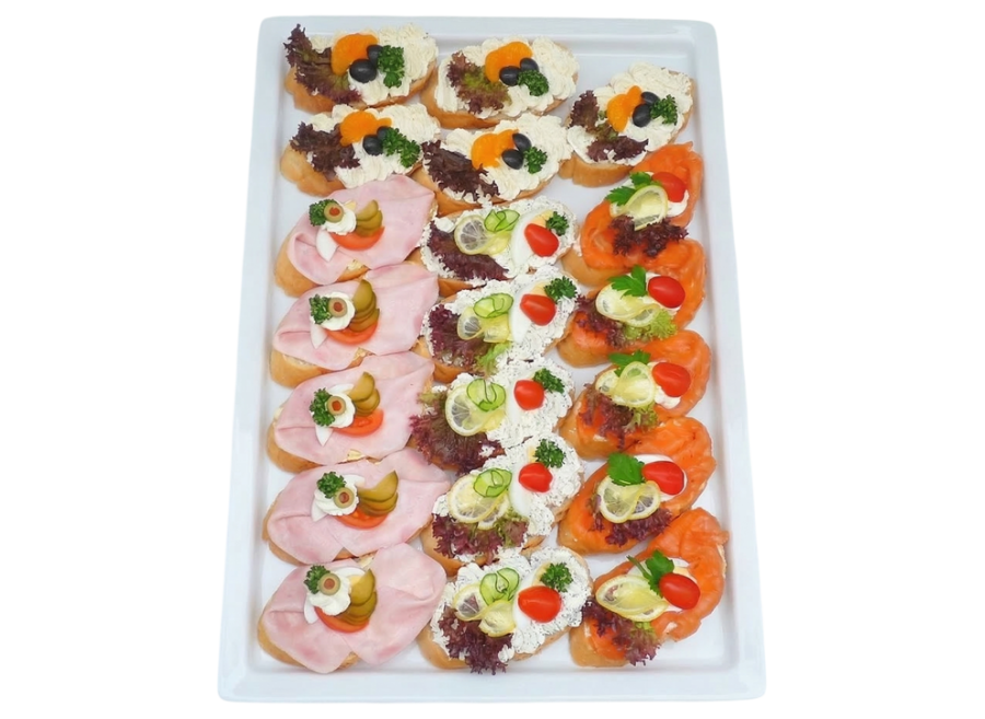 Obložené chlebíčky 20 ks - šunka, losos, kaviár, křen