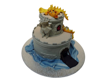Dětský dort hradní věž s rytířem a drakem