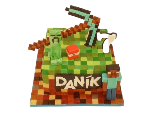 Dětský dort Minecraft – s krumpáčem
