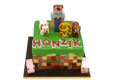 Dětský dort Minecraft – s figurkami a mozaikou