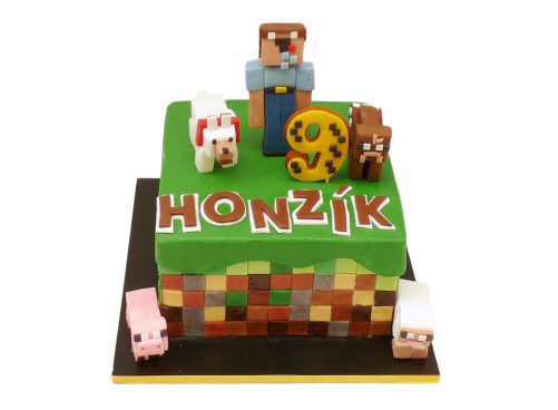 Dětský dort Minecraft – s figurkami a mozaikou