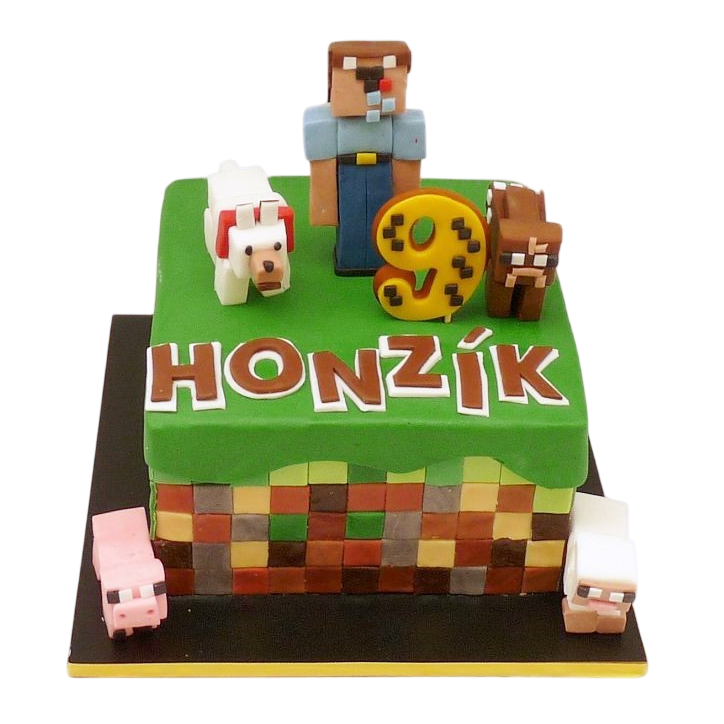 Dětský dort Minecraft – s figurkami a mozaikou