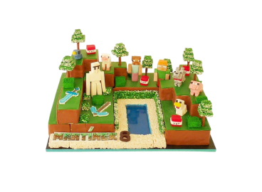 Dětský dort Minecraft – velký herní svět