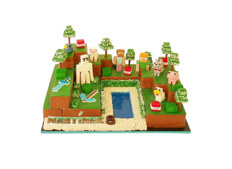 Dětský dort Minecraft – velký herní svět