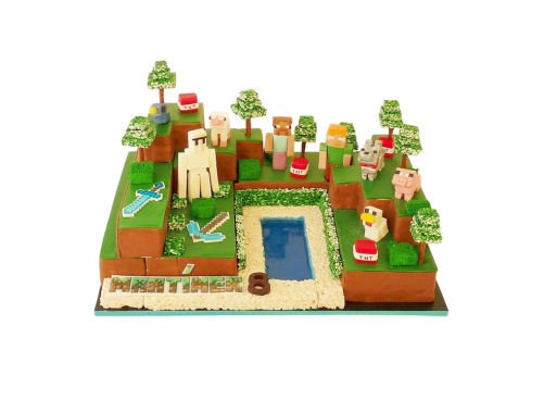 Dětský dort Minecraft – velký herní svět