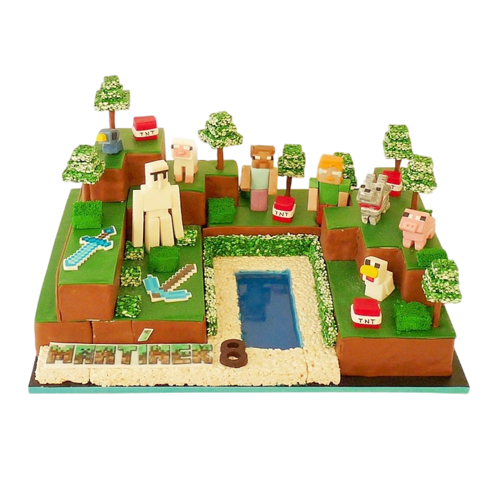 Dětský dort Minecraft – velký herní svět