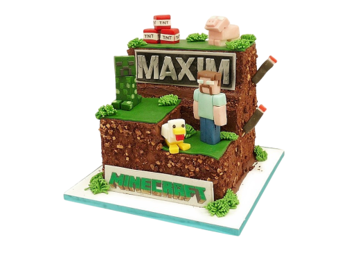 Dětský dort Minecraft – malý herní svět