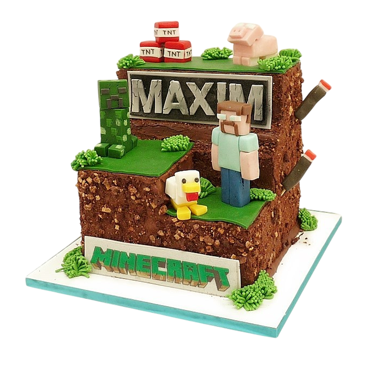 Dětský dort Minecraft – malý herní svět