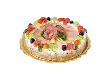 Slaný sýrovo - uzeninový dort